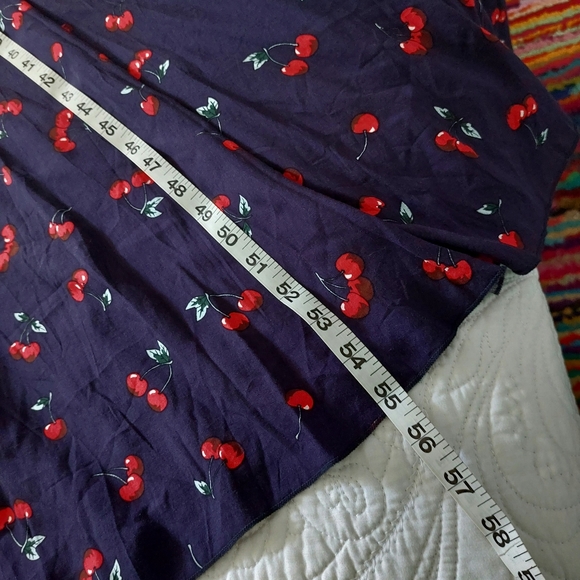 NAVY WITH WIMSICAL CHERRY PRINT MAXI / MIDI BUTTON FRONT DRESS - Picture 11 of 11